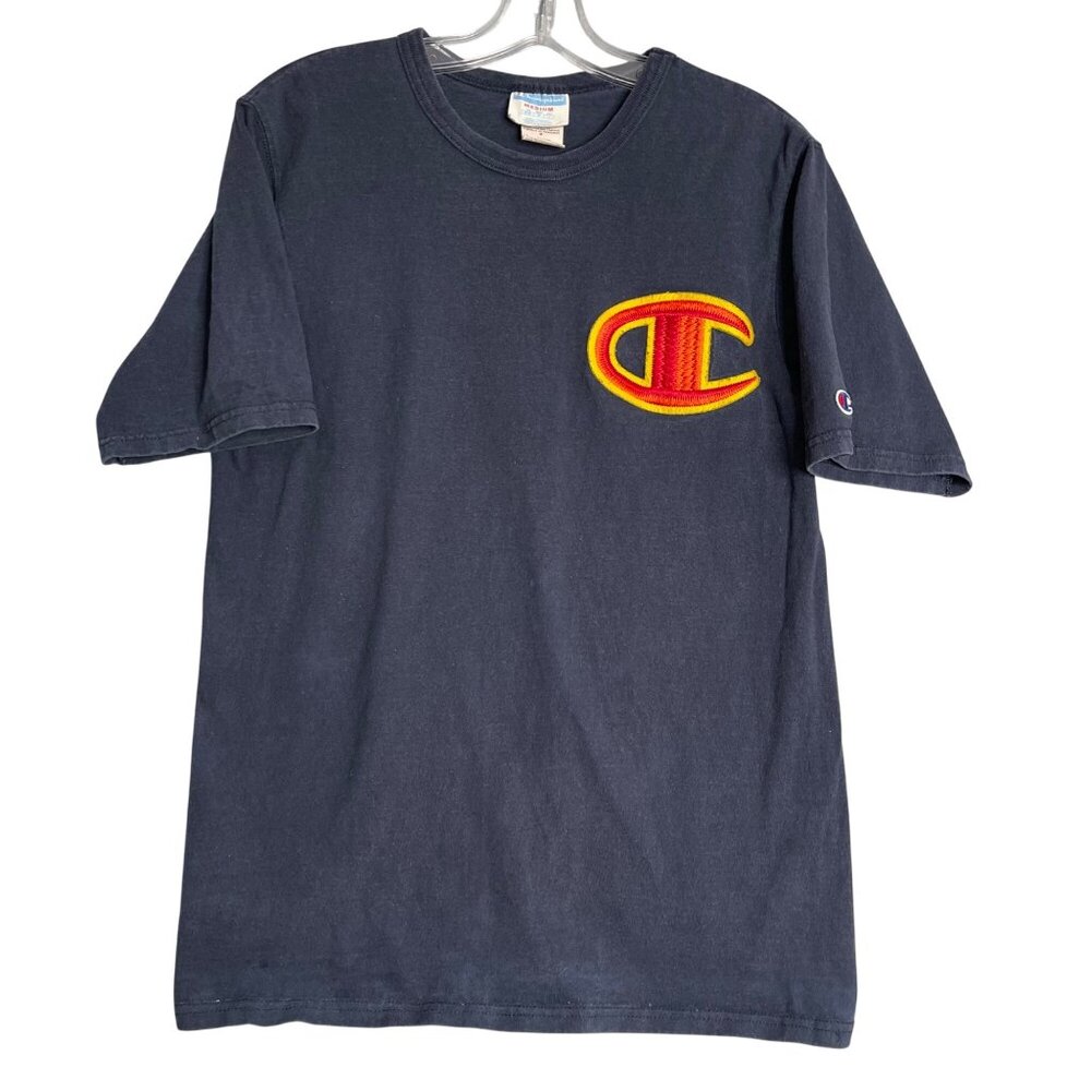 Vintage Champion Big C Logo Embroidered T Shirt Mens M Navy Blue Sportswear‎ - Picture 1 of 8